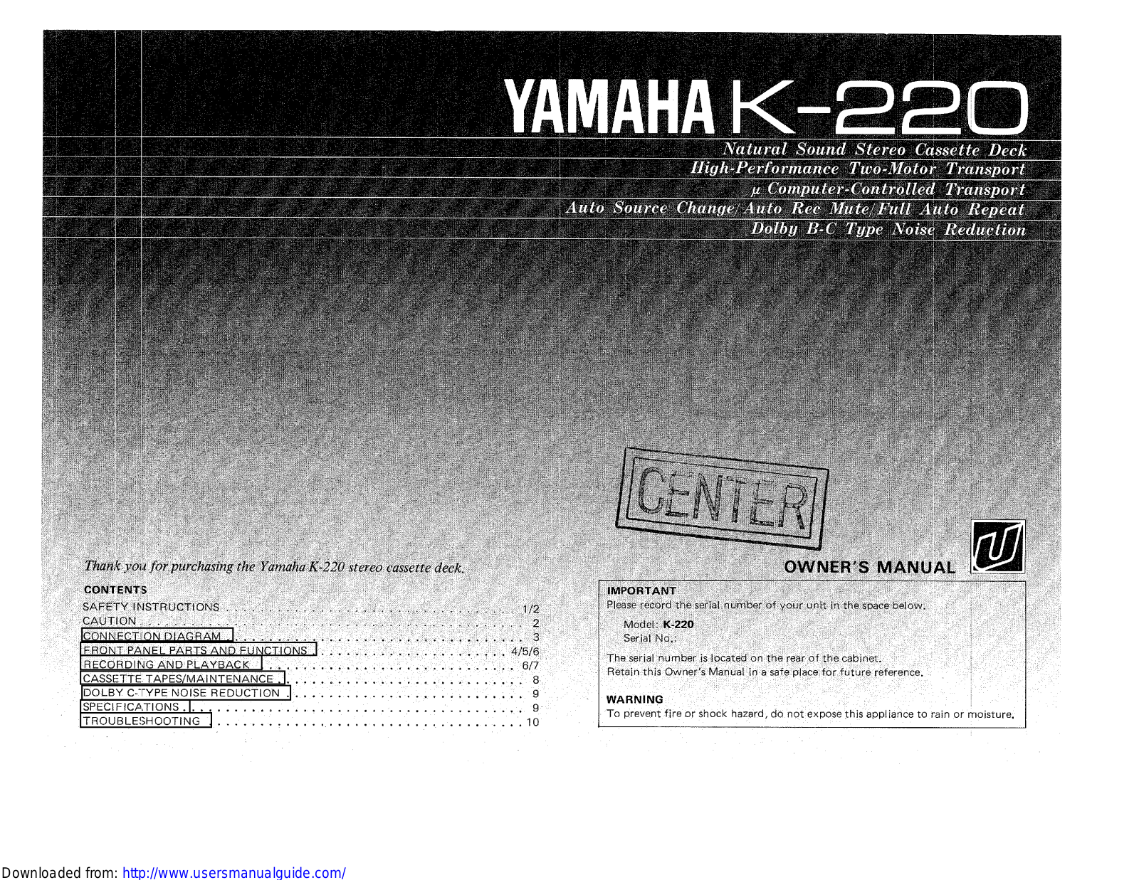 Yamaha Audio K-220 User Manual