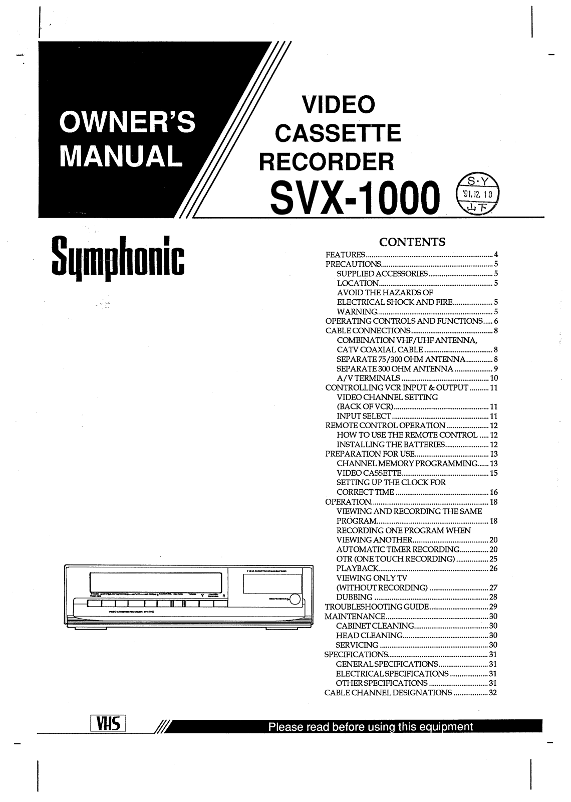 FUNAI SVX1000, SVX1000 User Manual