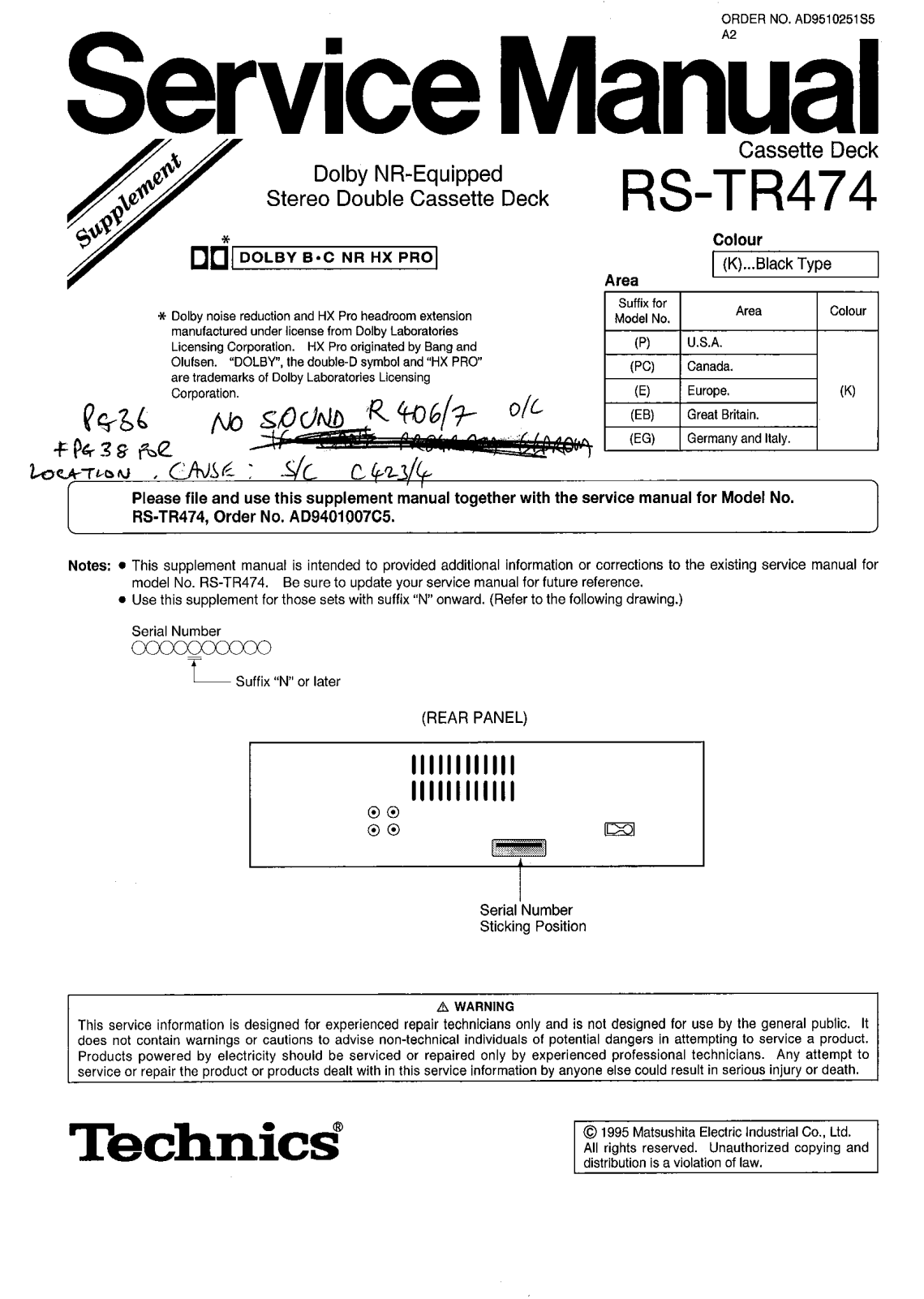 Technics RSTR-474 Service manual