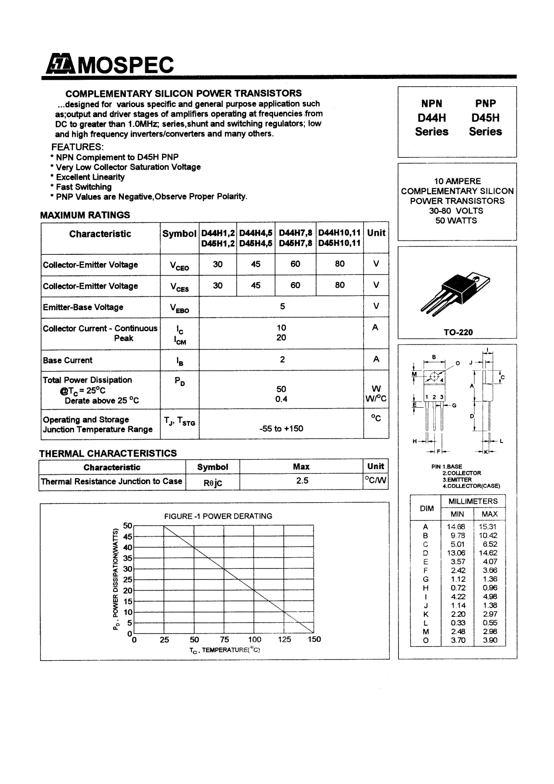 MOSPEC D45H4, D45H2, D45H8, D45H7, D45H6 Datasheet