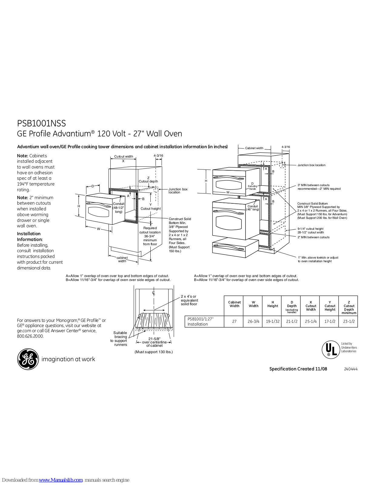 GE Profile Advantium PSB1001NSS Dimensions