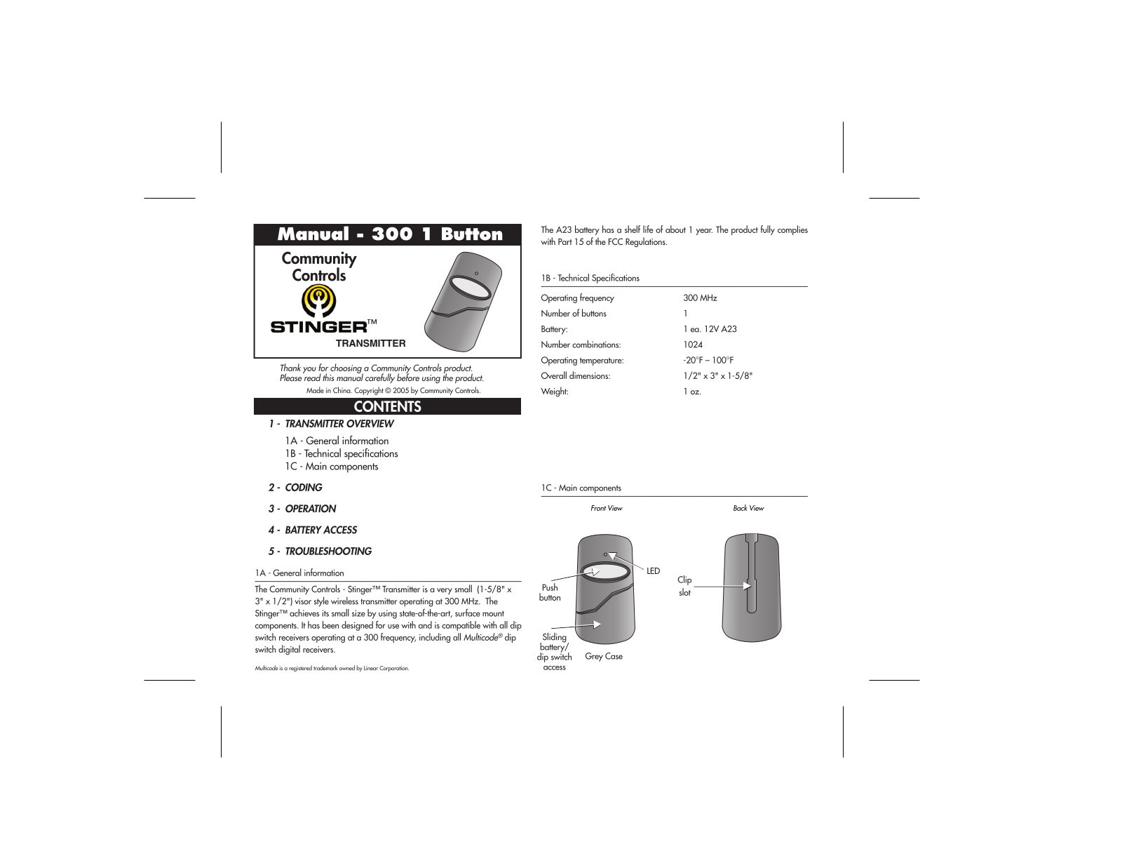 Controlled Entry Distributors CCS3001BV Users Manual