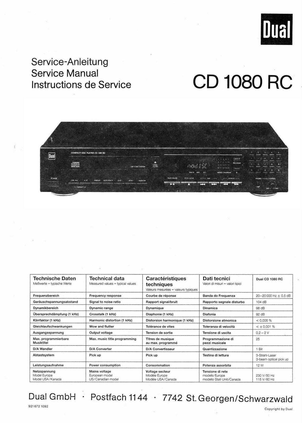 Dual CD-1080-RC Service manual