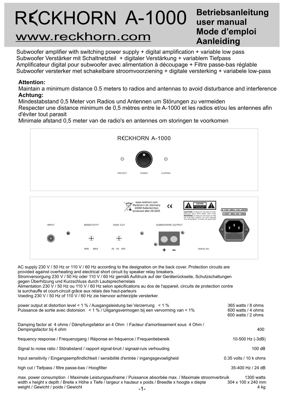 Reckhorn A-1000 User Manual