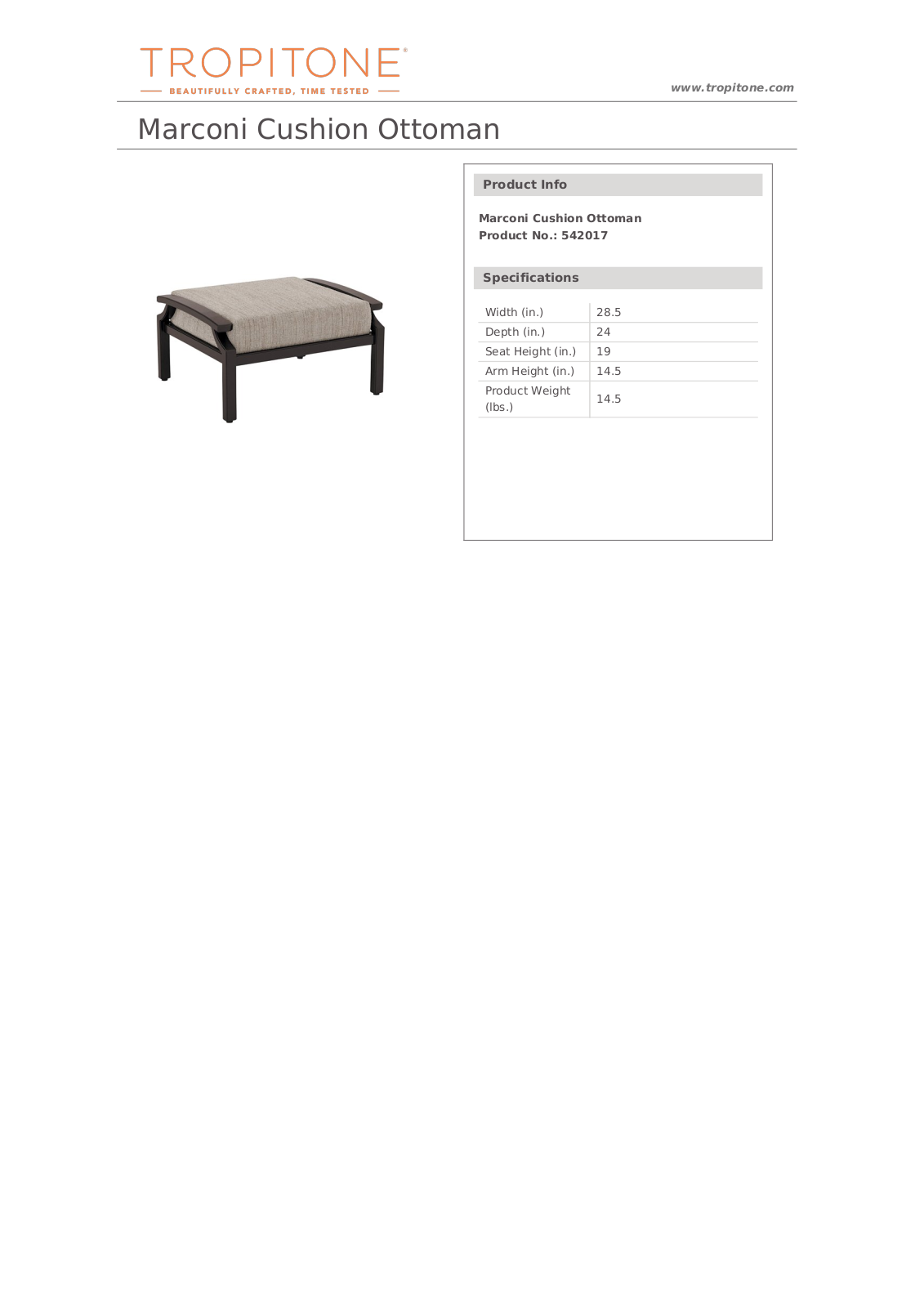 Tropitone SBVP1182 Dimensions - ManualMachine.com