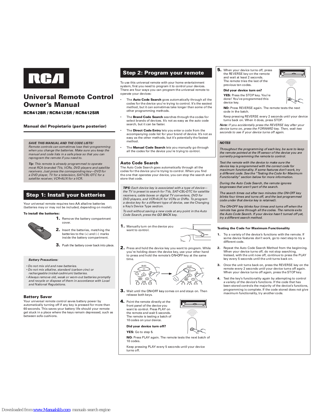 RCA RCR412BR, RCR412SIR, RCR412SR Owner's Manual