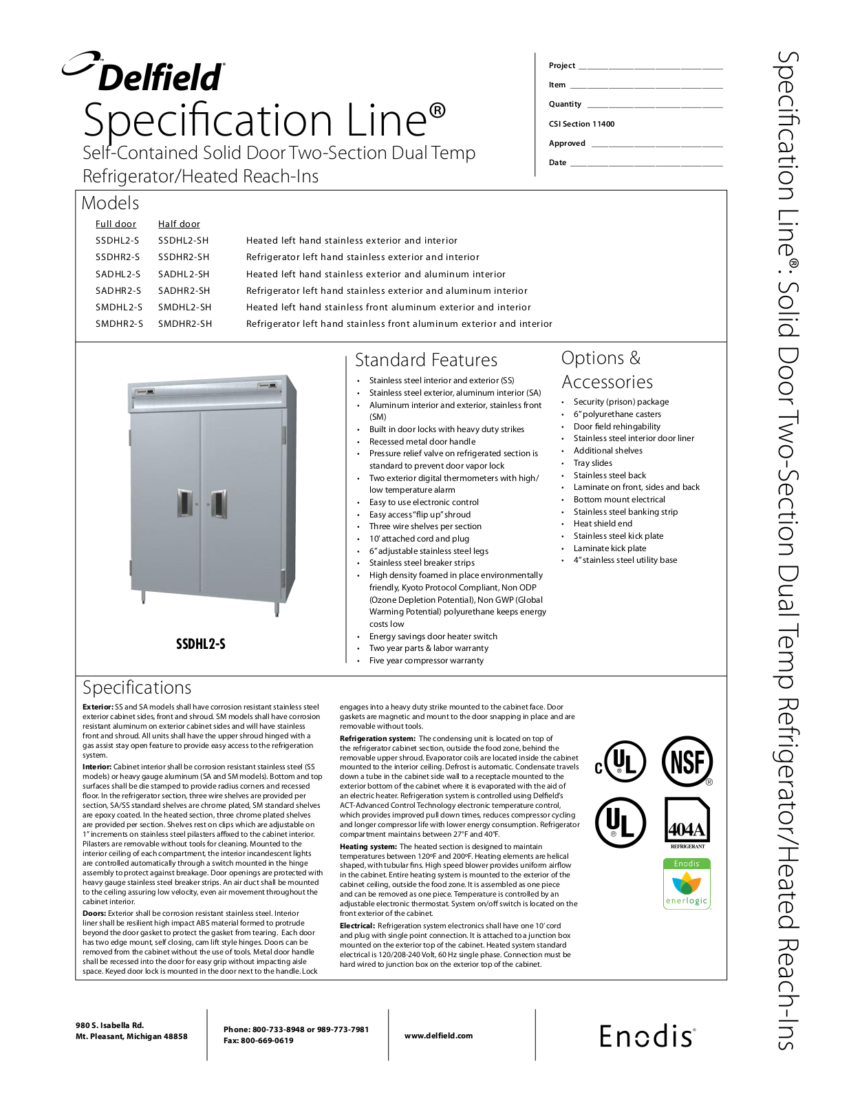 Delfield SSDHL2-S, SSDHL2-SH, SSDHR2-S, SSDHR2-SH, SADHR2-S general