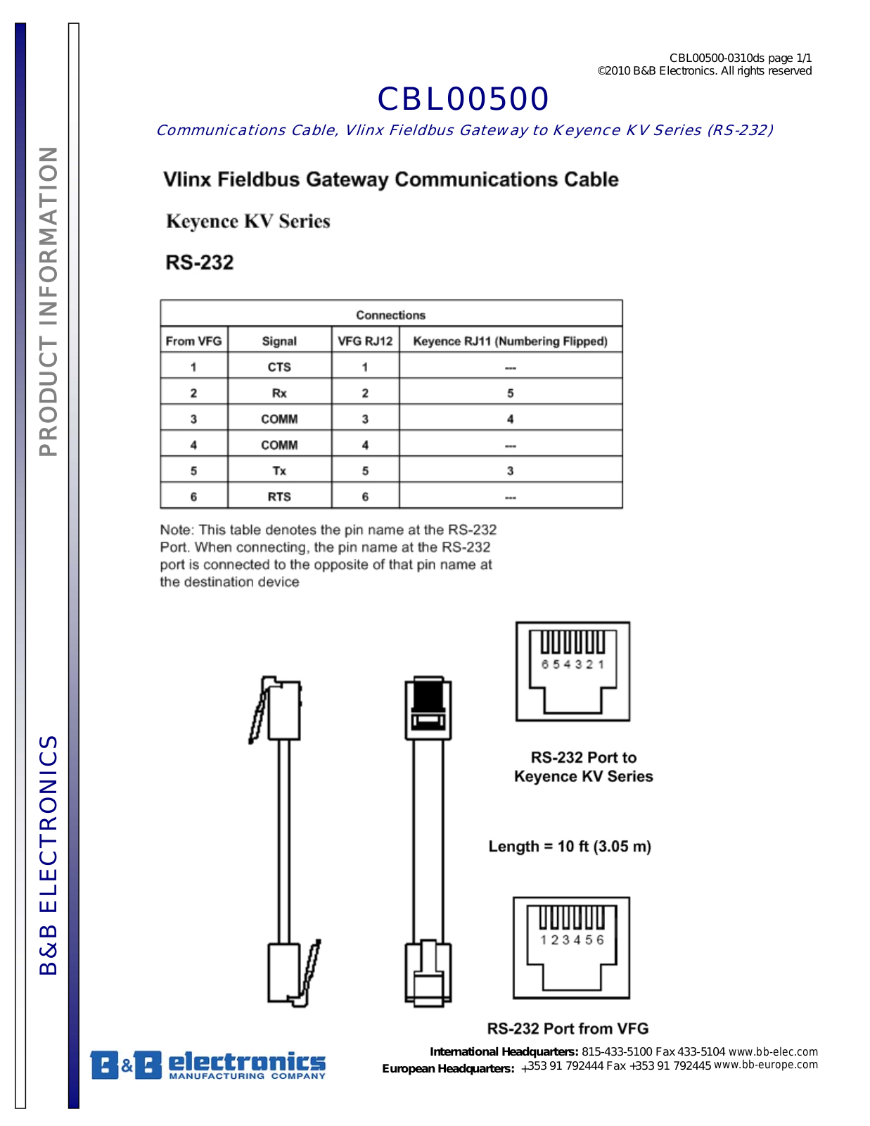 B&B Electronics CBL00500 Datasheet