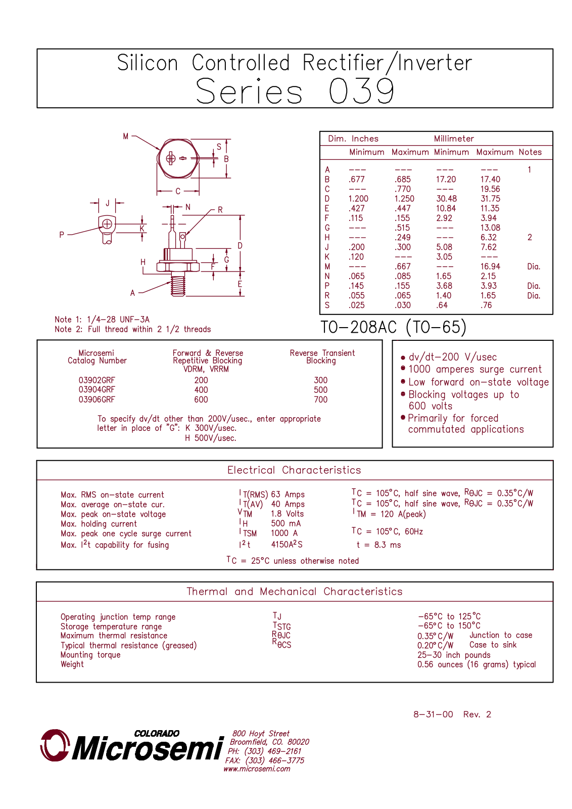 Microsemi Corporation 03902GPF Datasheet