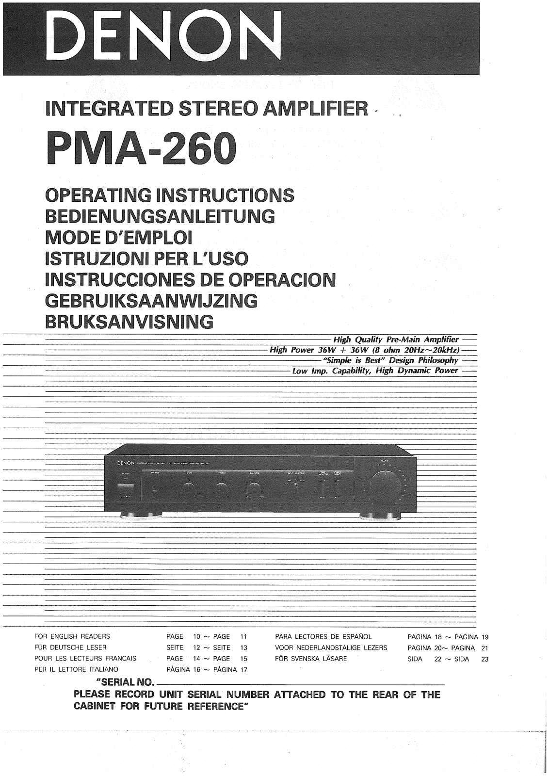 Denon PMA-260 Owner's Manual