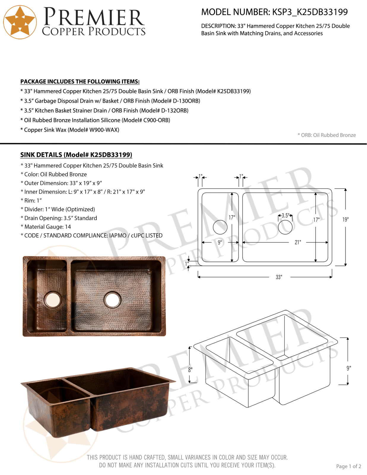 Premier Copper Products IER1561 Specifications - ManualMachine.com