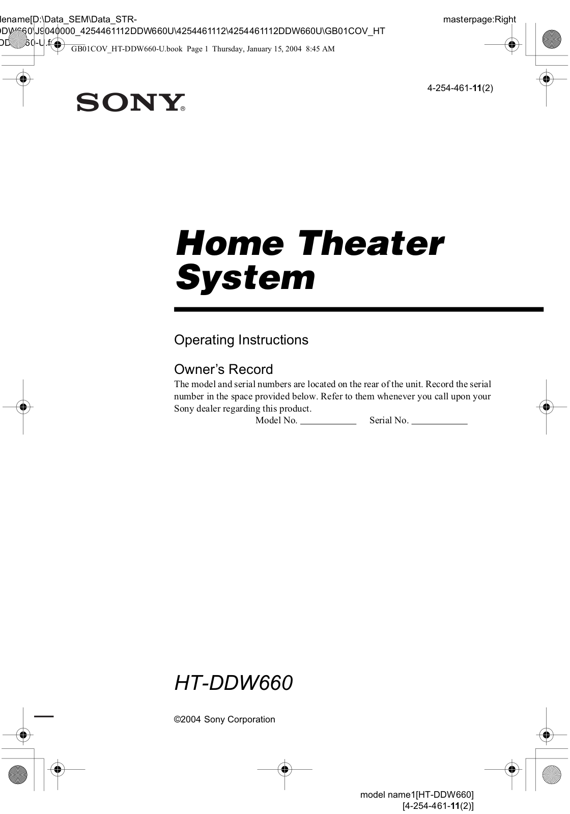 Sony HTDDW660 User Manual