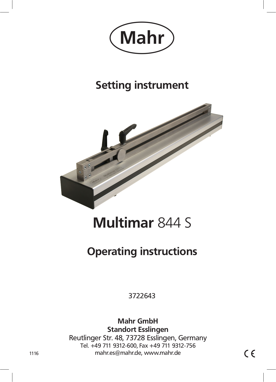 Mahr Multimar 844 S Operating Instructions Manual