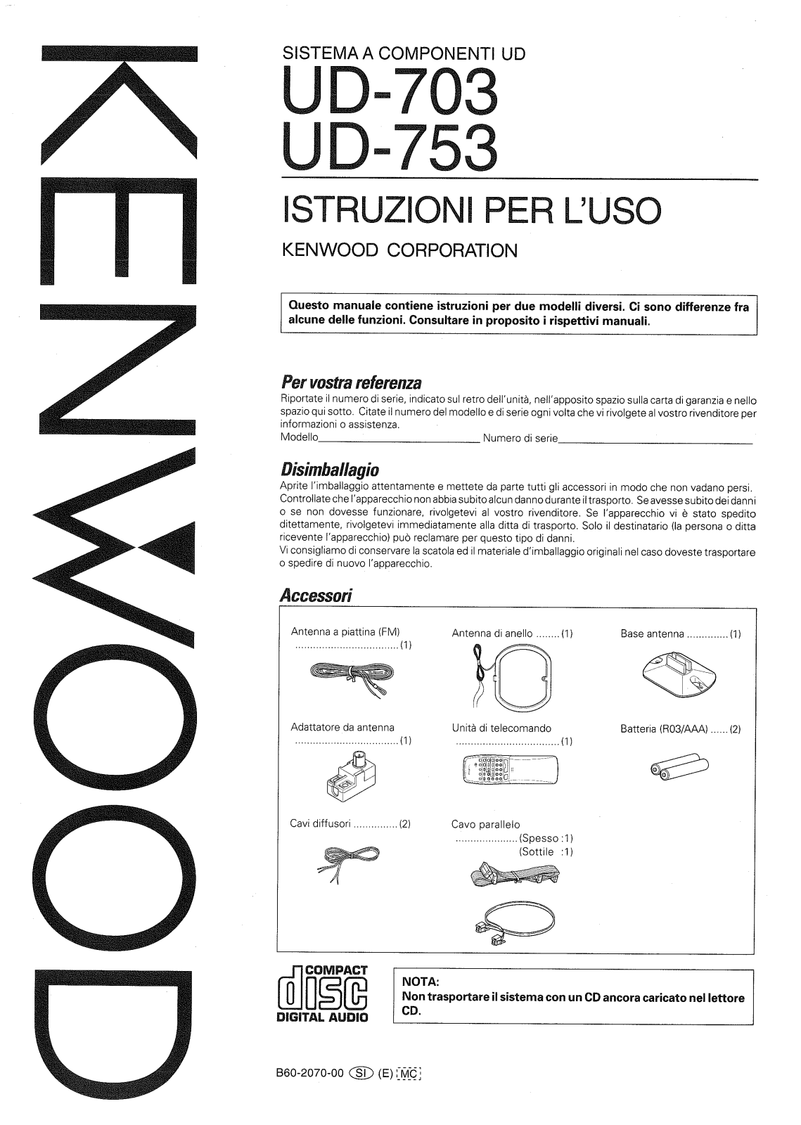 Kenwood UD-753, UD-703 User Manual