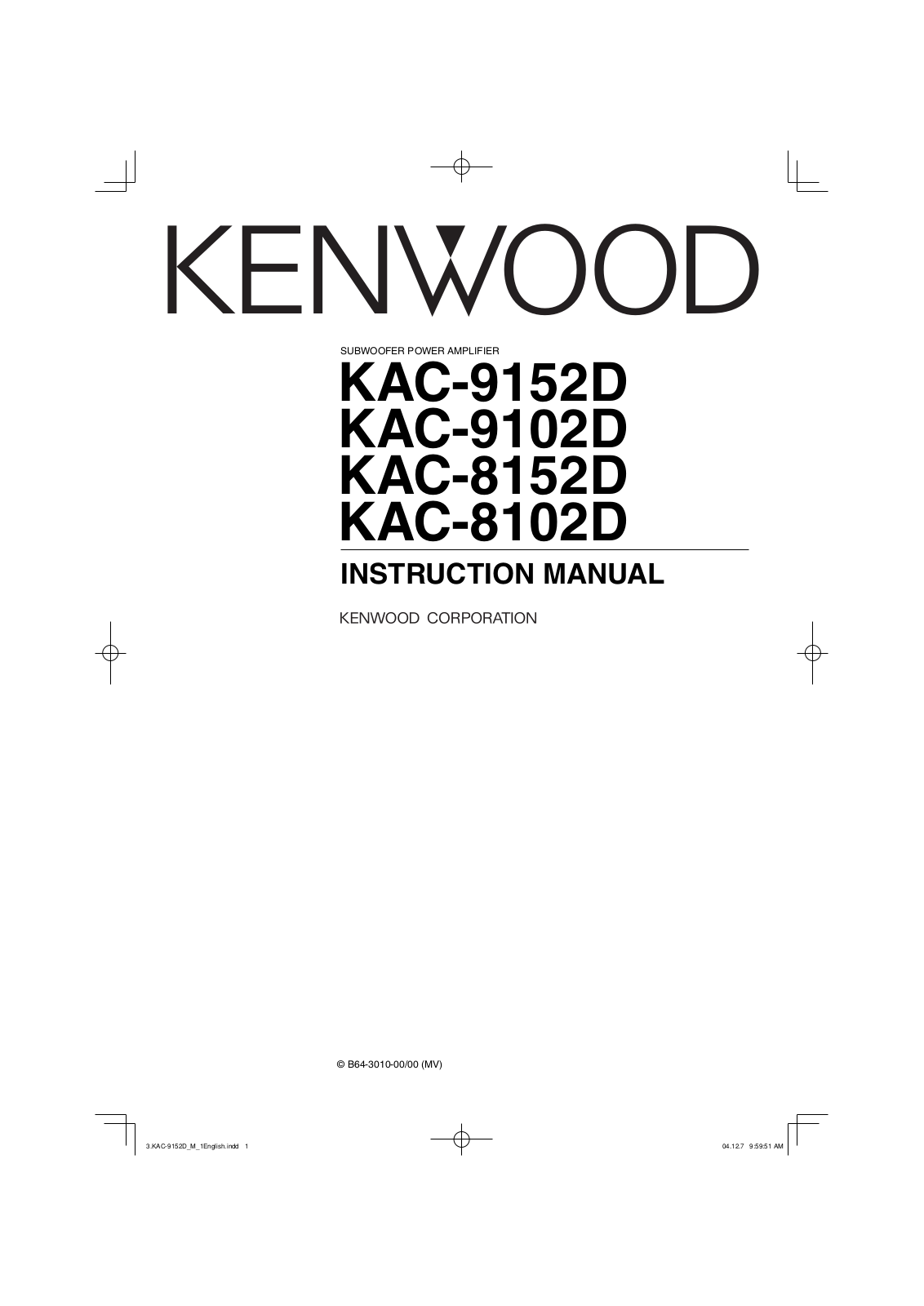 Kenwood KAC-8152D, KAC-8102D, KAC-9102D, KAC-9152D User Manual