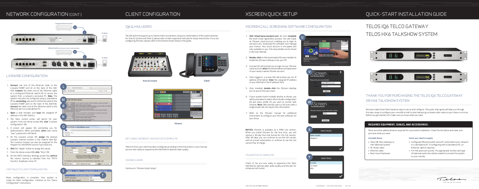 Telos IQ6 TELCO, HX6 TALKSHOW Quick Start Installation Manual