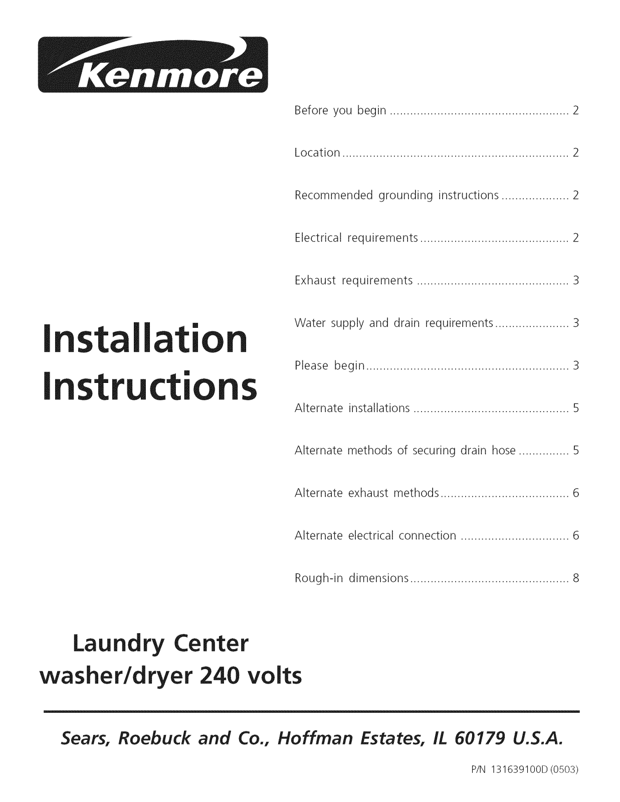 Kenmore 41790802992, 41790812992, 41791702001, 41793702200, 41793702201 Installation Guide - ManualMachine.com