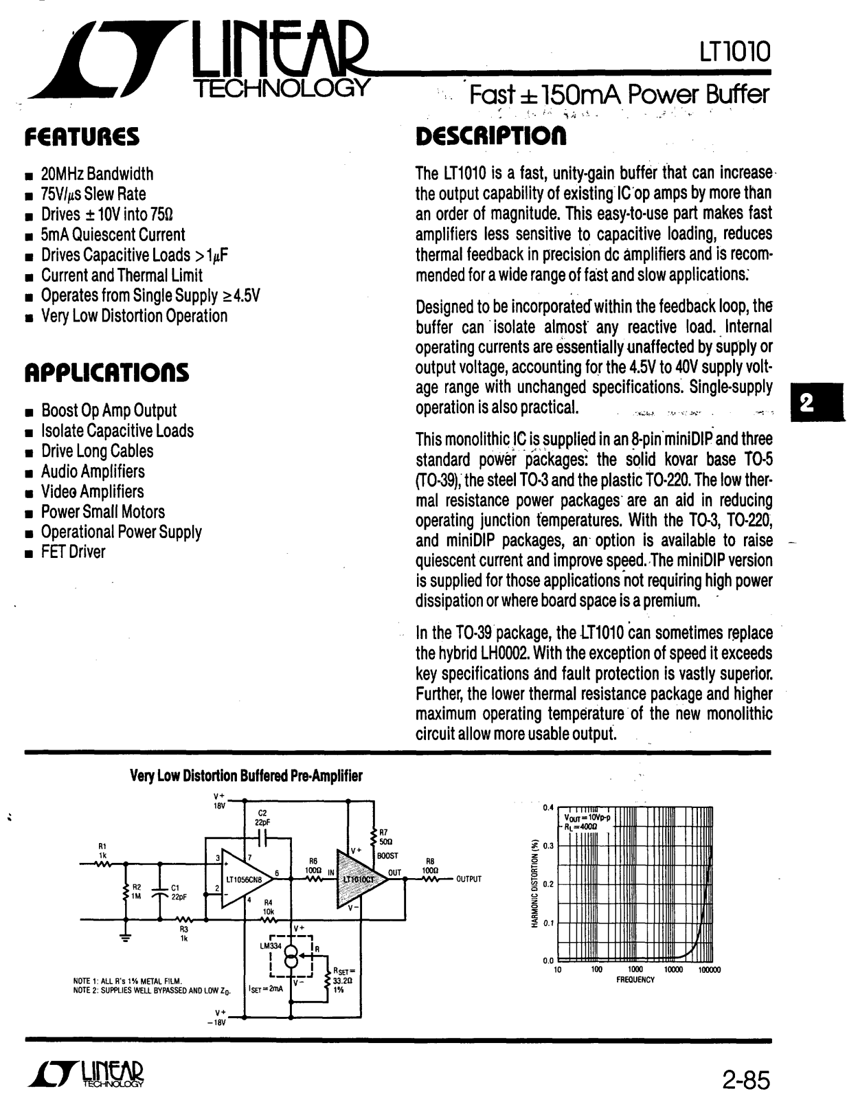 Linear Technology LT1010MK, LT1010MH, LT1010CT, LT1010CN8, LT1010CK Datasheet