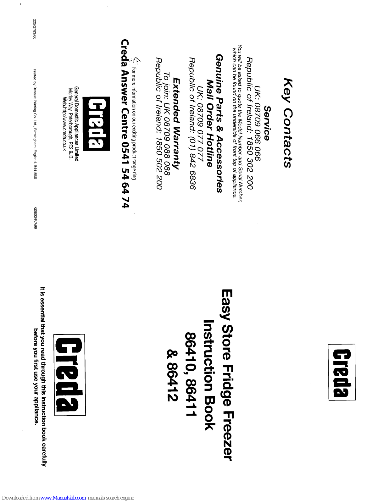 Creda HB86412, 86411, 86412 Instruction Book