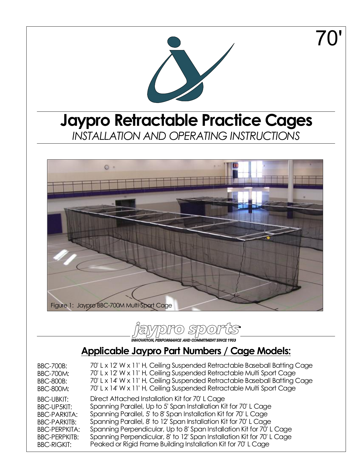 Jaypro Sports BBC-700B, BBC-800B, BBC-700M, BBC-800M Installation And Operating Instructions Manual