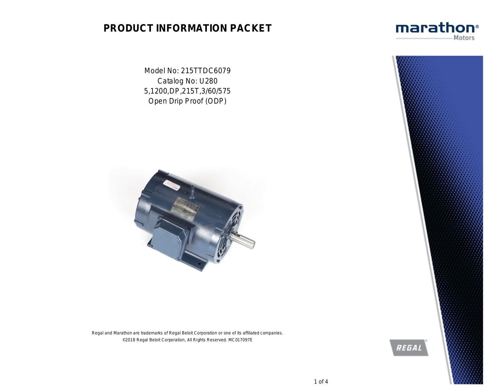 Marathon Electric U280 Product Information Packet