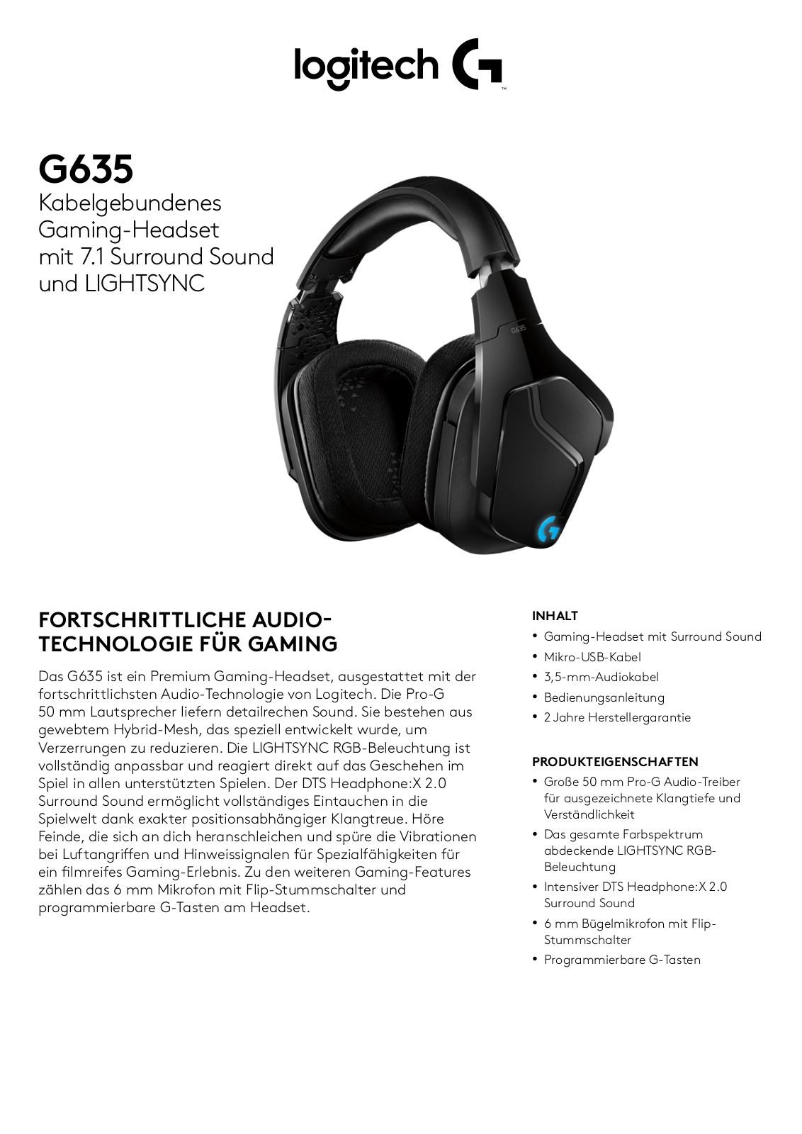 Logitech G635 Technical data