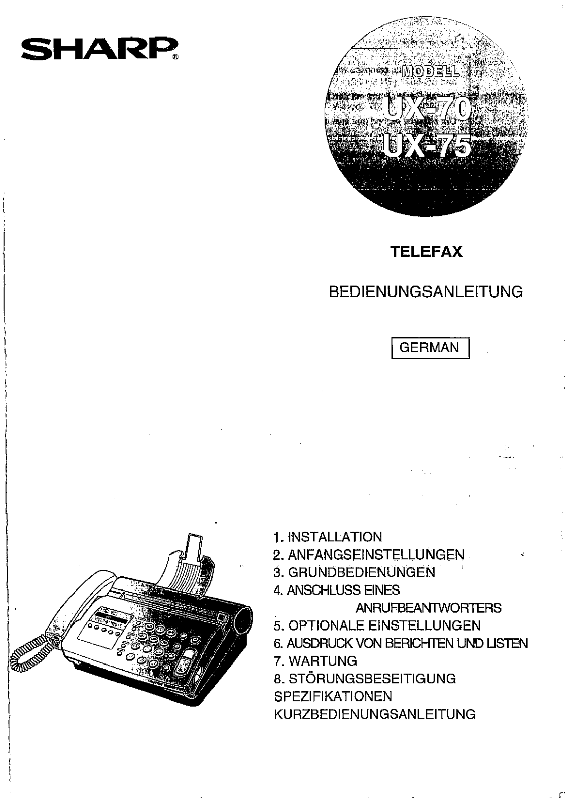 Sharp UX-70, UX-75 User Manual