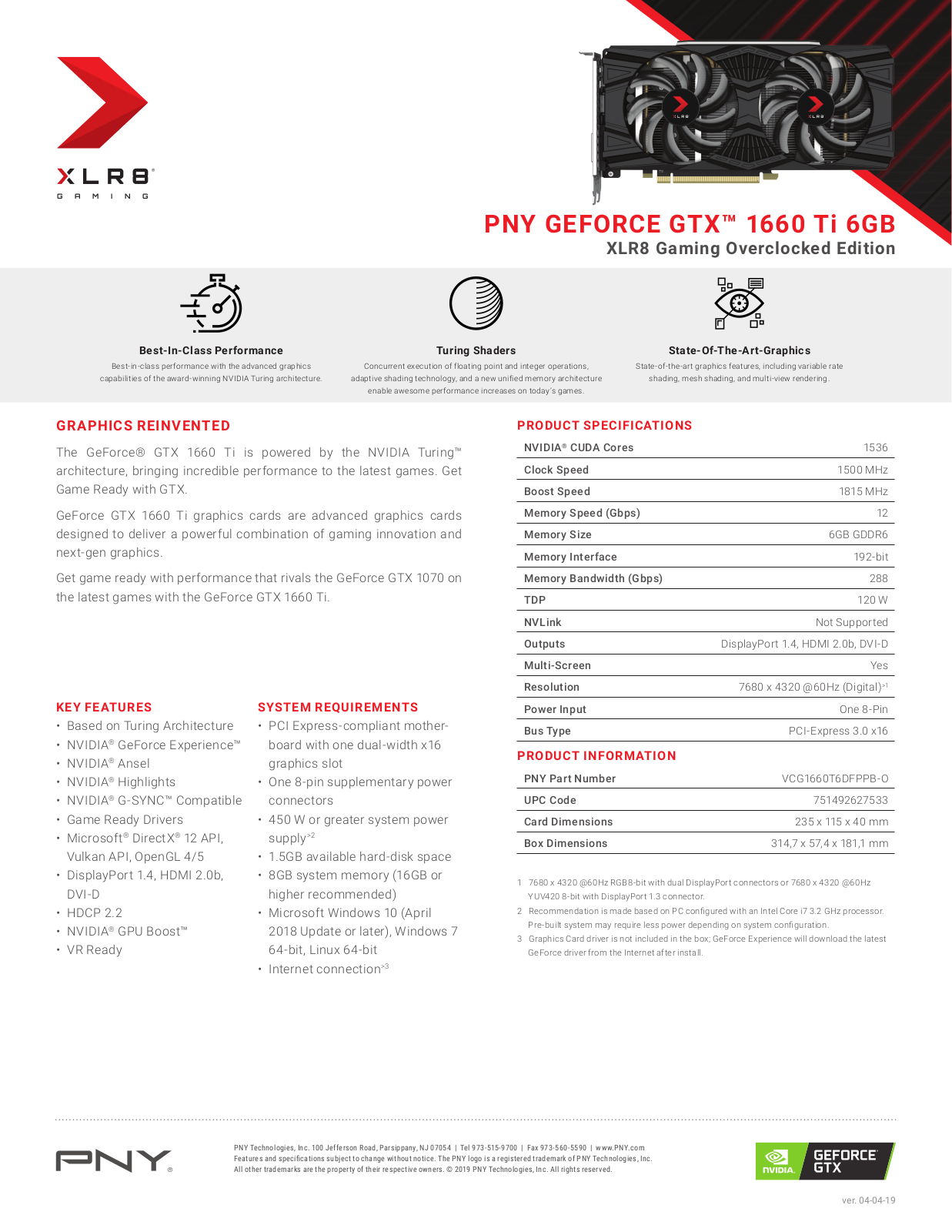 PNY VCG1660T6DFPPB-O User Manual