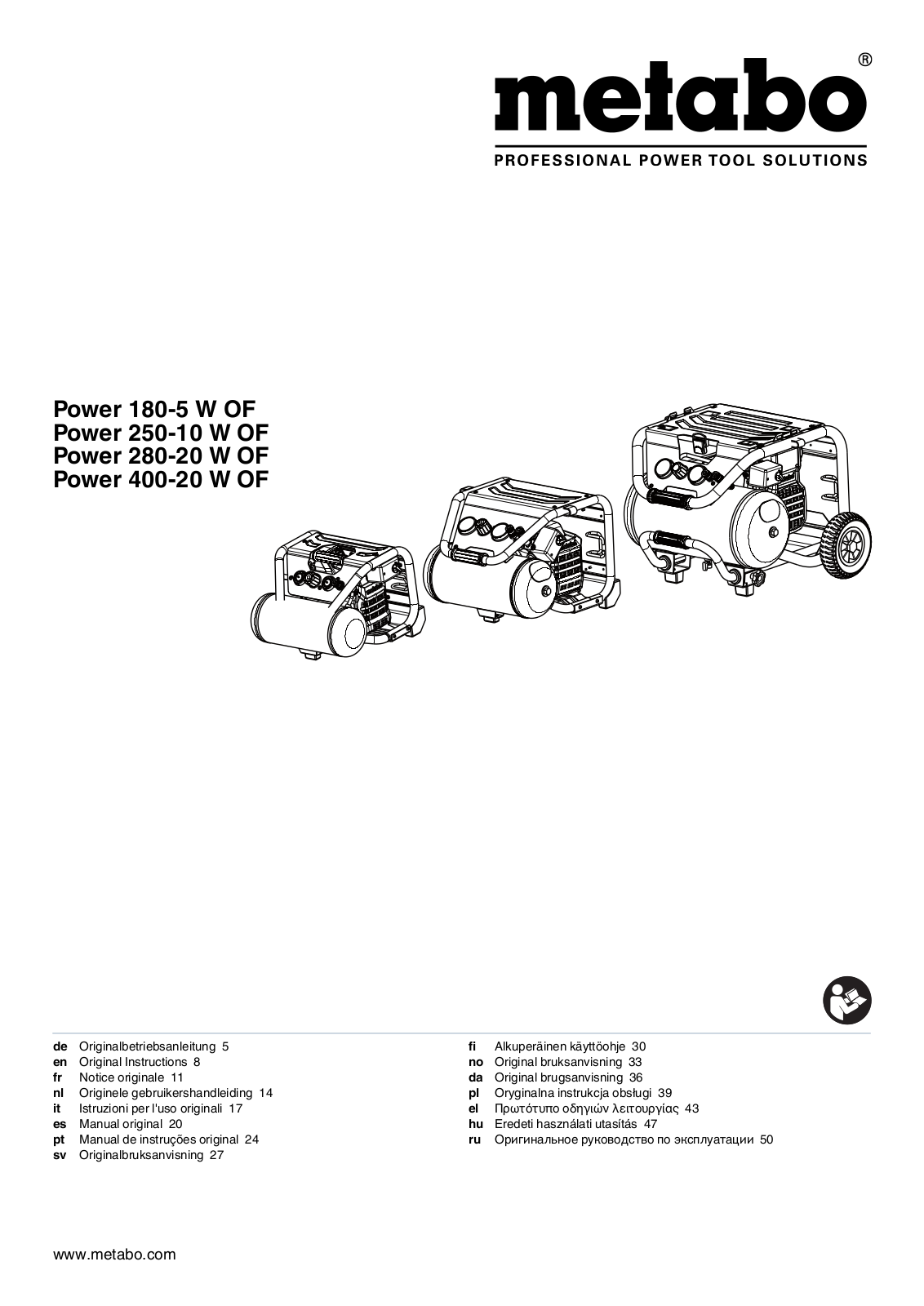 Metabo Power 180-5 W OF, Power 250-10 W OF, Power 280-20 W OF, Power 400-20 W OF User Manual