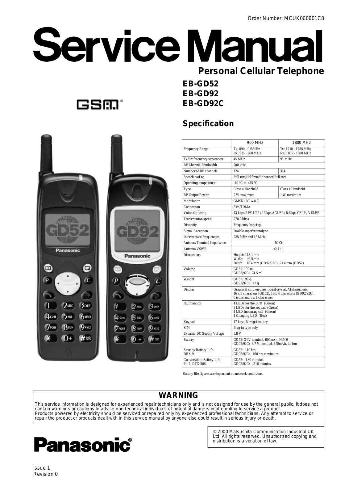 Panasonic EB-GD92C, EB-GD92, EB-GD52 Service Manual