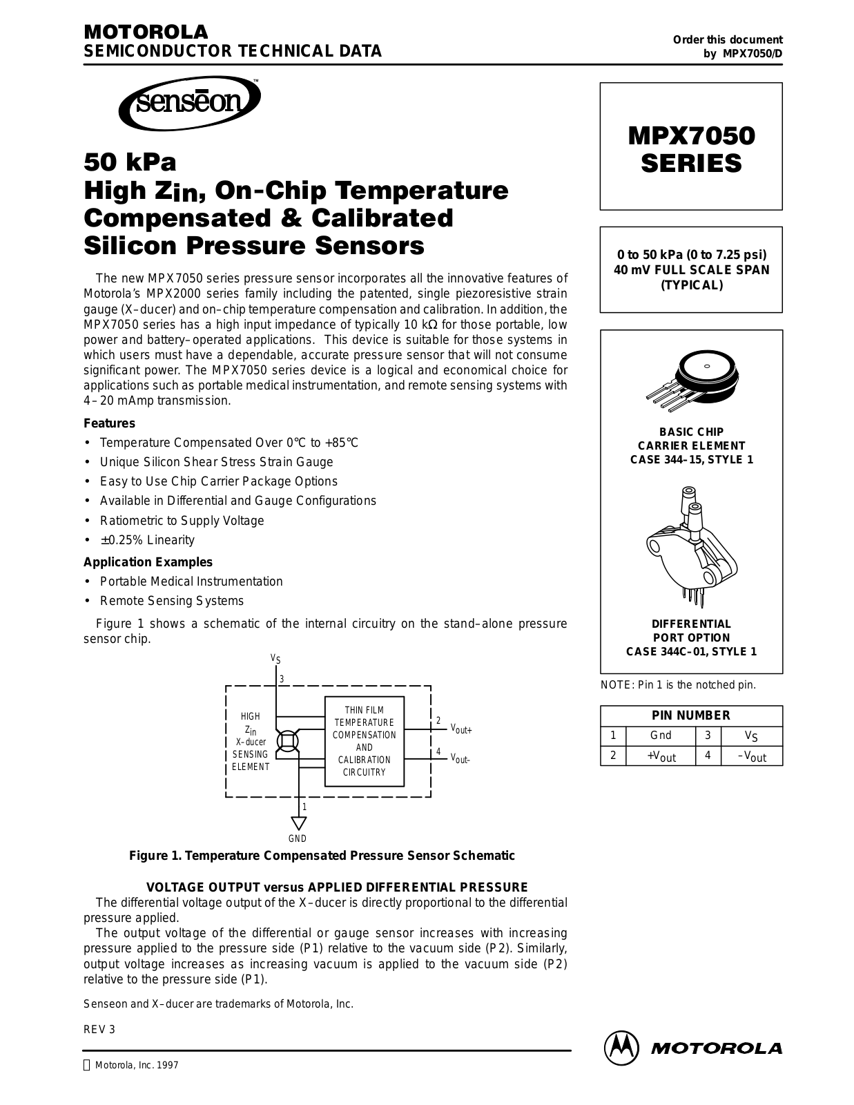 Motorola MPX7050GVP, MPX7050GVSX, MPX7050GS, MPX7050DP, MPX7050GSX Datasheet