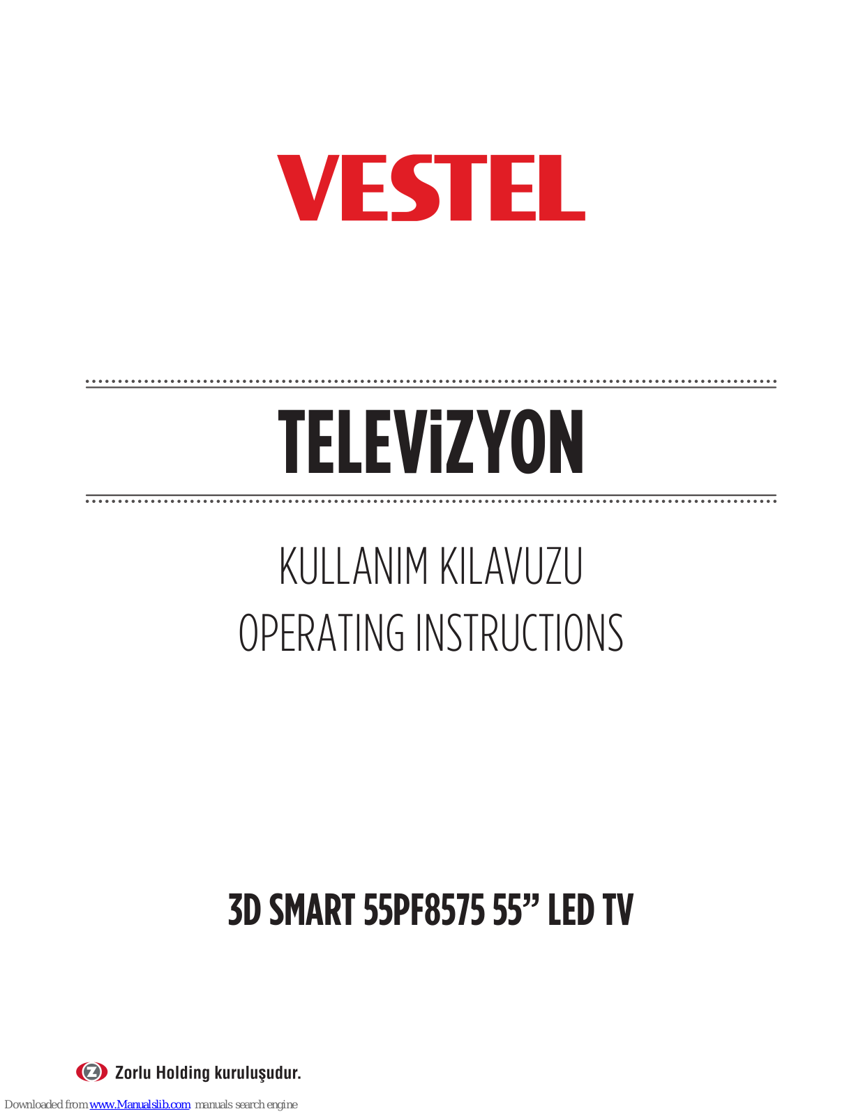 VESTEL 55PF8575 Operating Instructions Manual