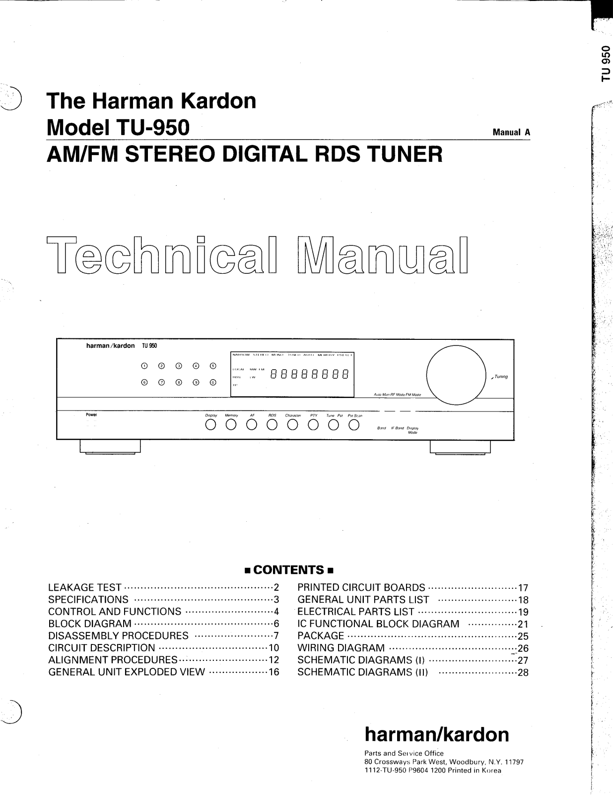 Harman Kardon TU-950 Service manual