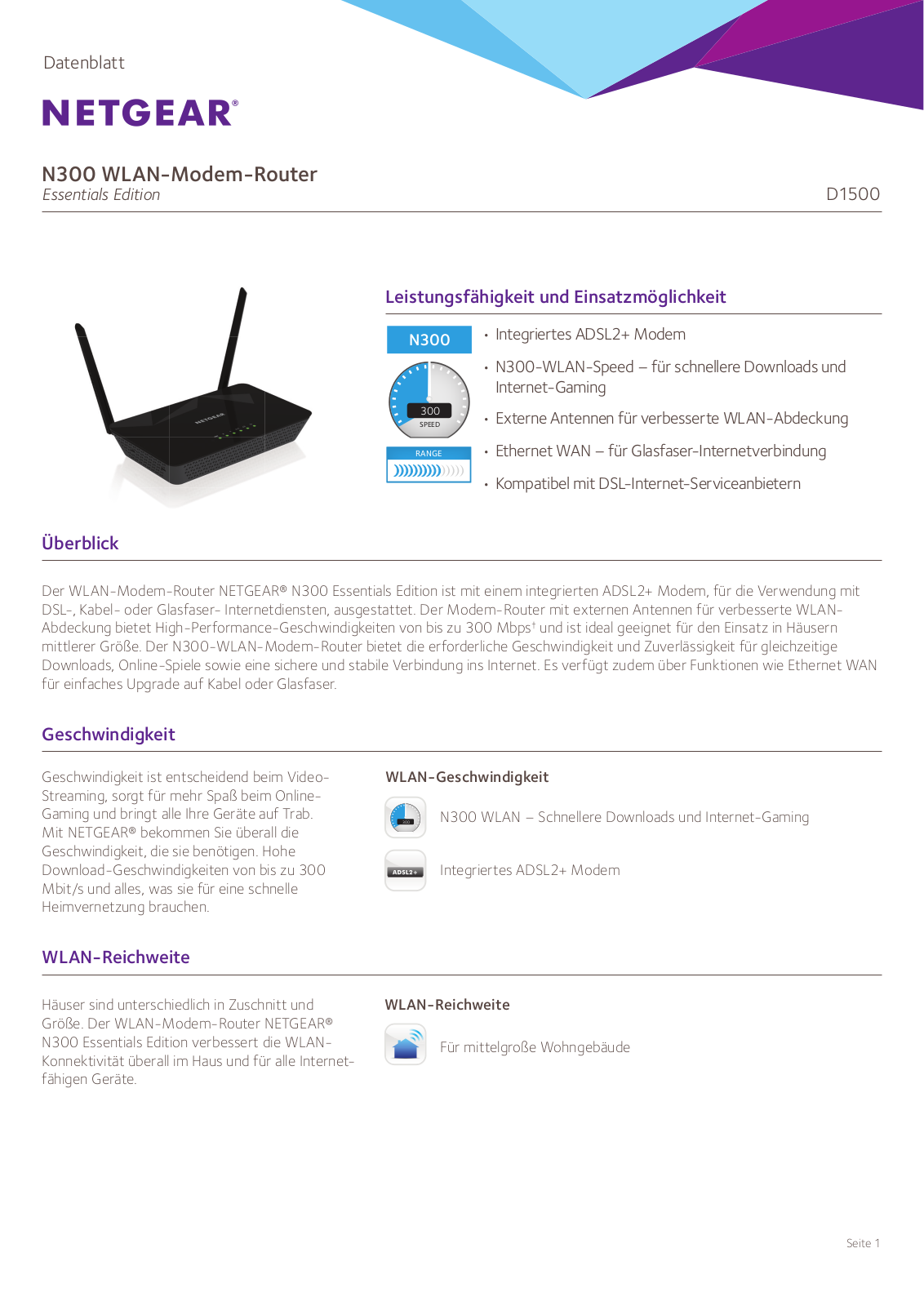 Netgear D1500 Datenblatt