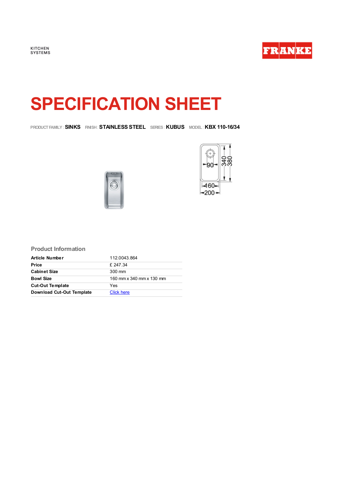 Franke Foodservice KBX 110-16 User Manual