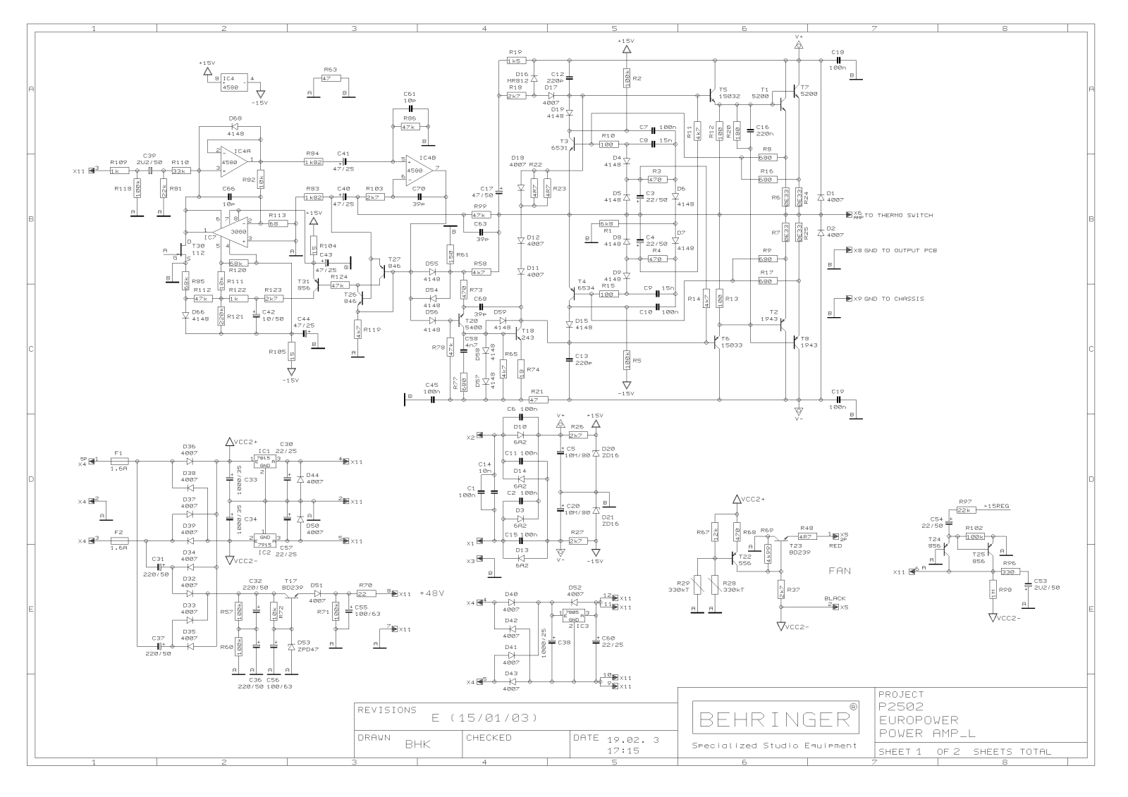 Behringer P-2502 Schematic