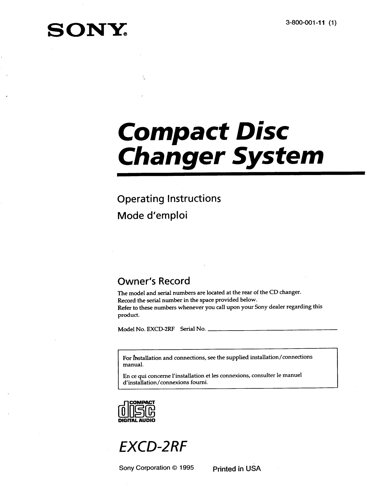 Sony EXCD2RF Operating Manual