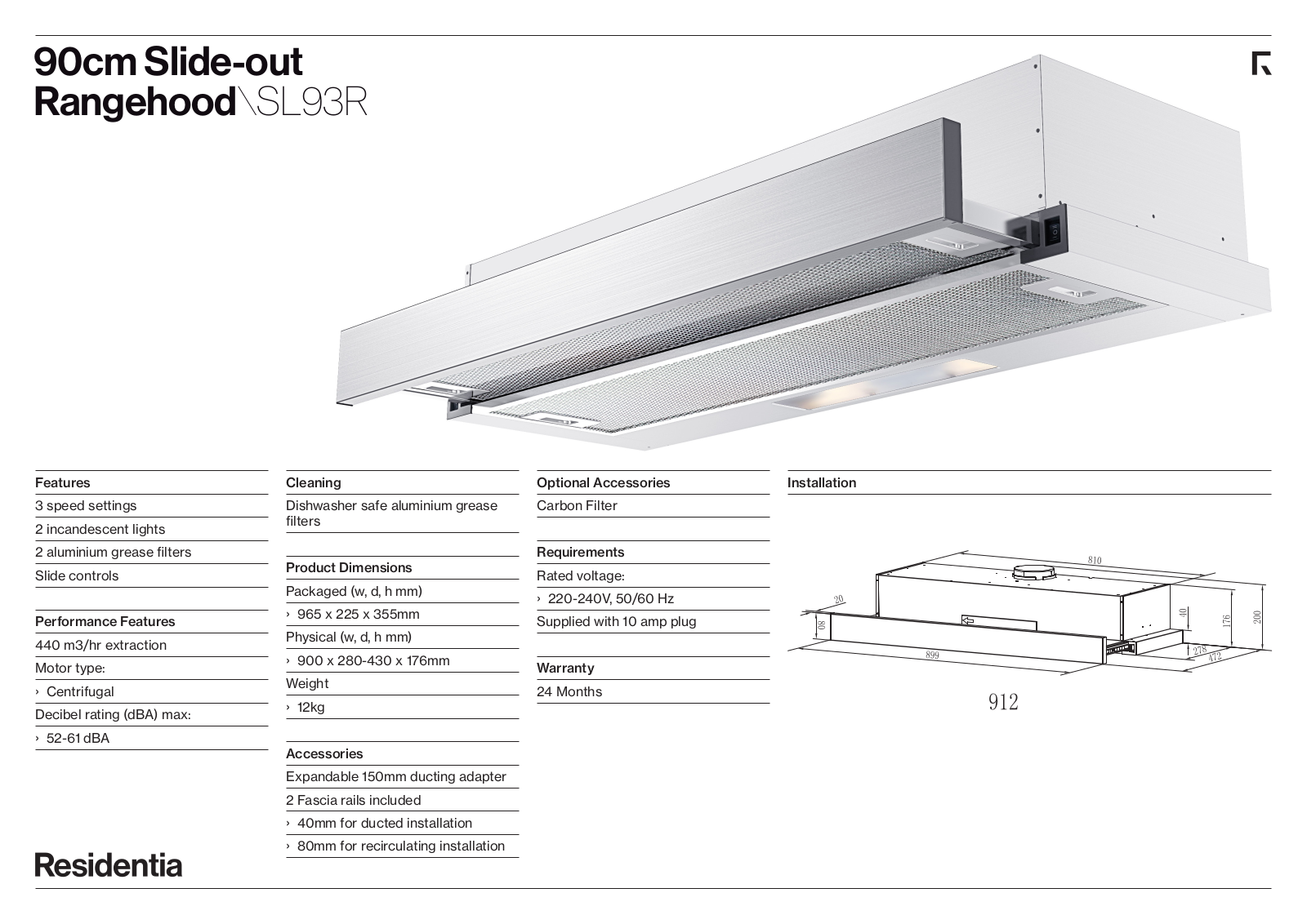 Inalto SL93R Specifications Sheet