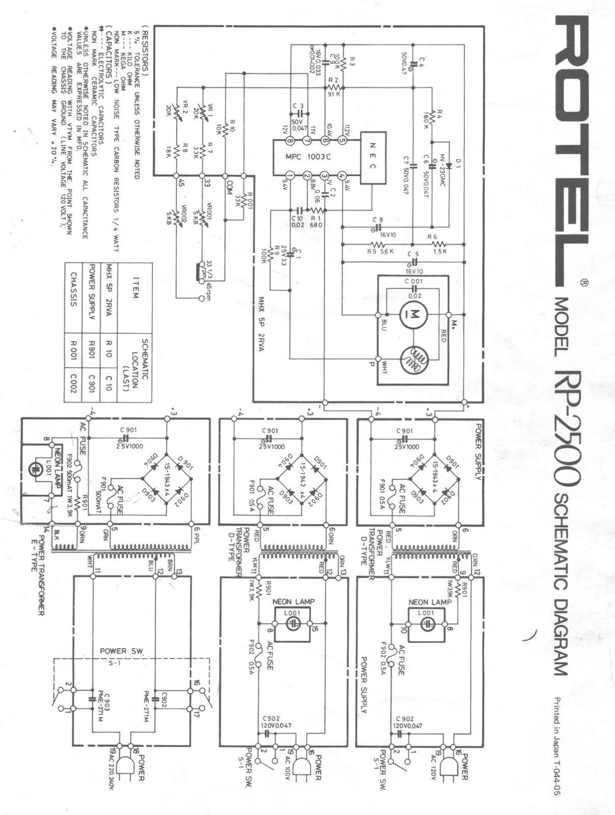 Rotel RP-2500 Schematic