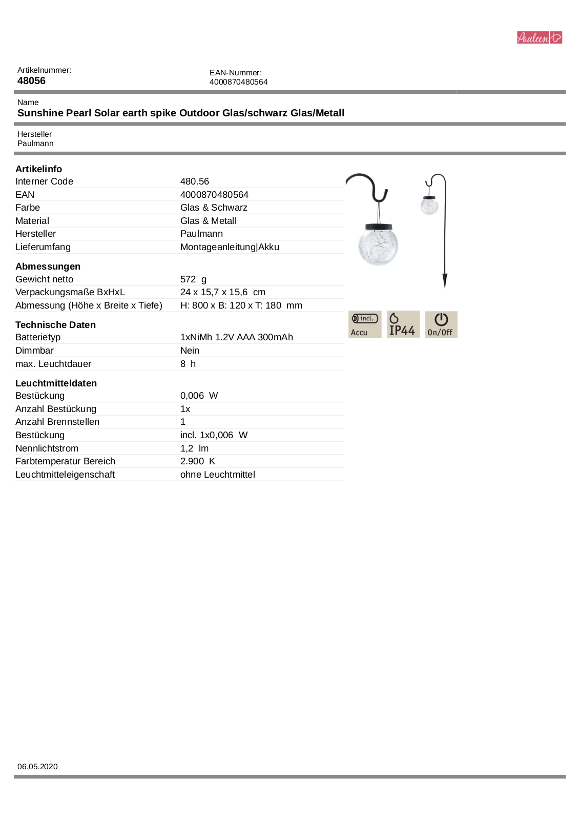 Pauleen Sunshine Pearl Technical data