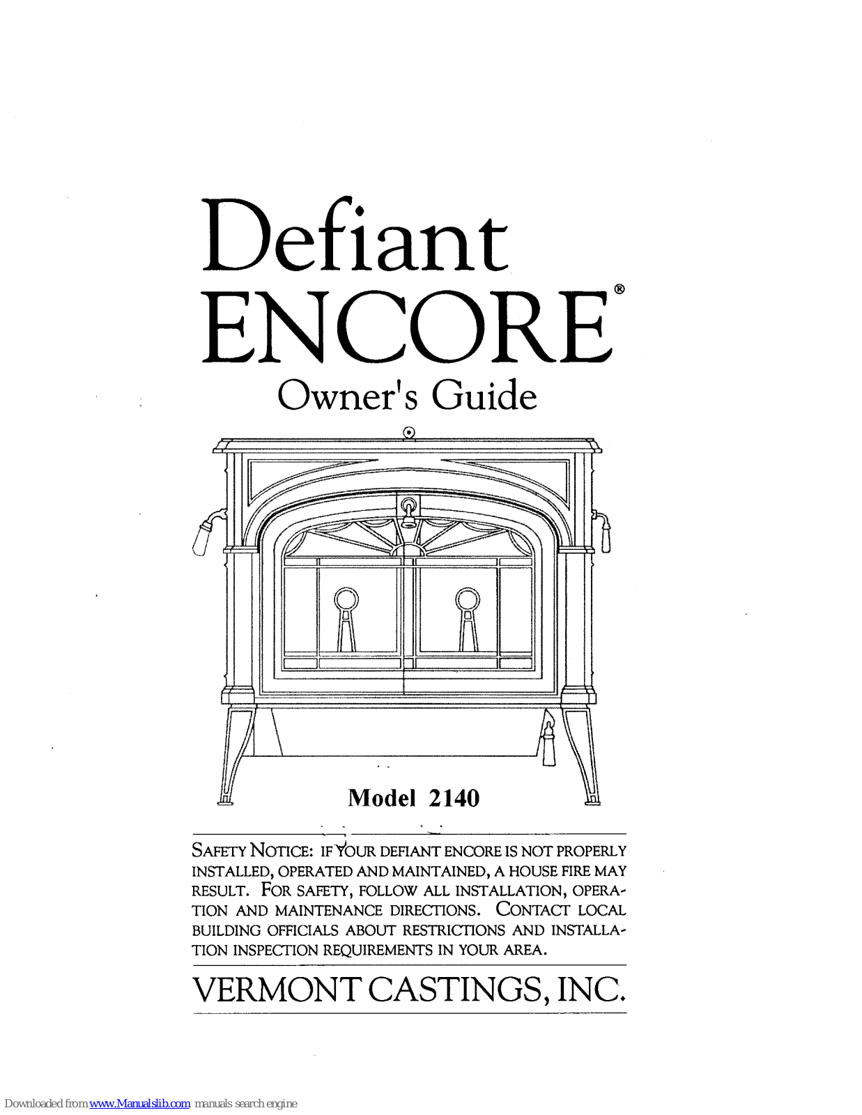 Defiant Encore 2140 Owner's Manual