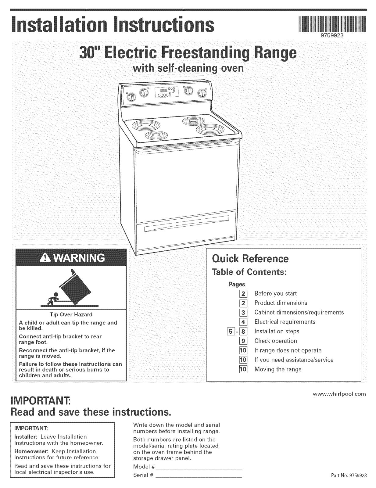 Whirlpool RF196LXMB2, RF380LXPS0, RF380LXPQ0, RF380LXPB0, RF379LXMT0 Installation Guide - ManualMachine.com