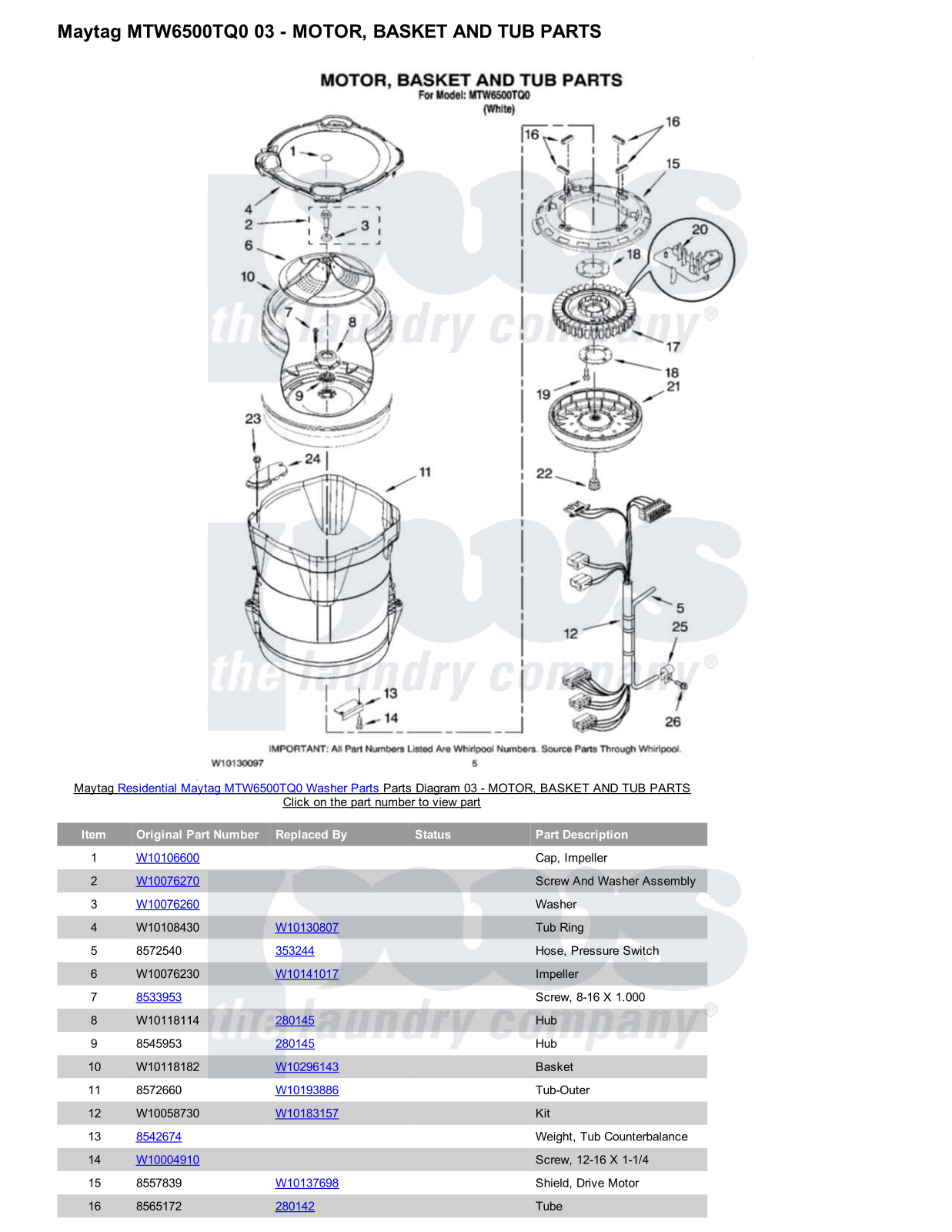 Maytag MTW6500TQ0 Parts Diagram