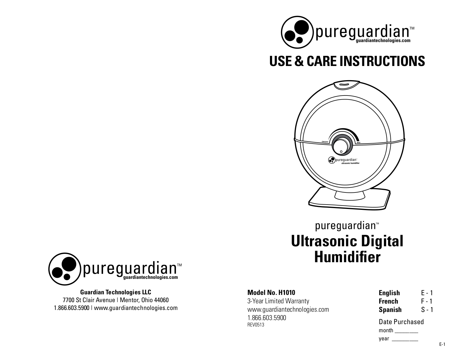 Guardian H1010, H1010BL, H1010P User Manual