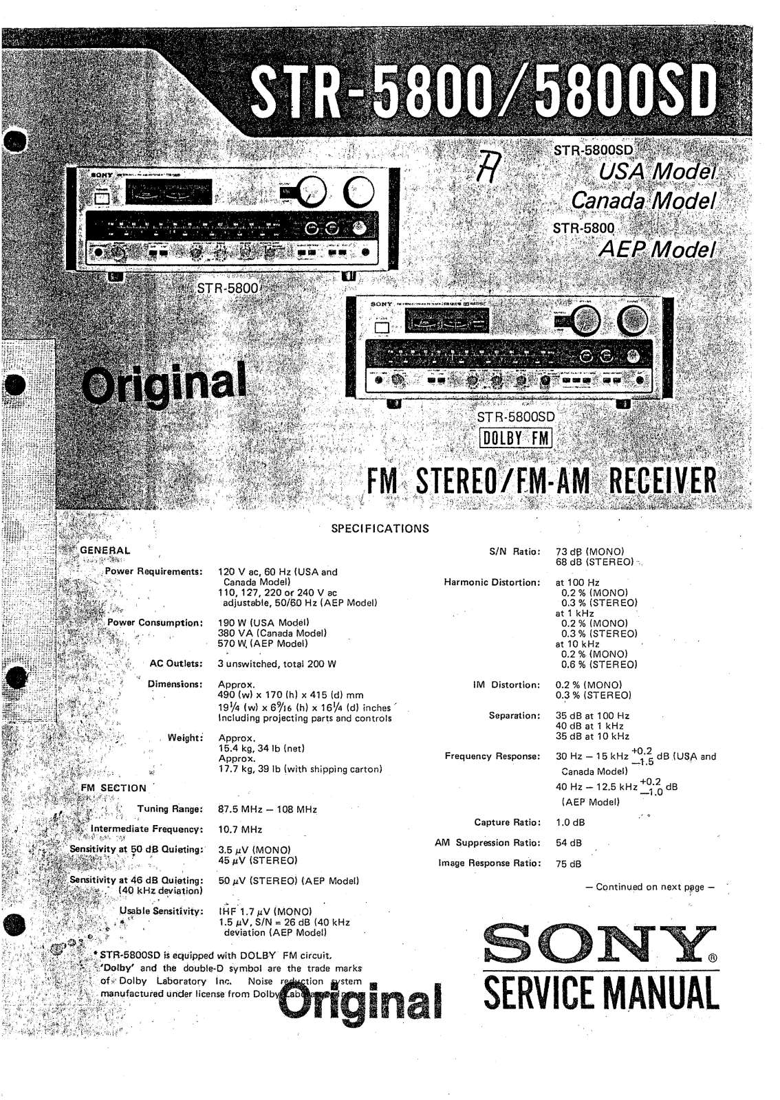 Sony STR-5800 Service Manual