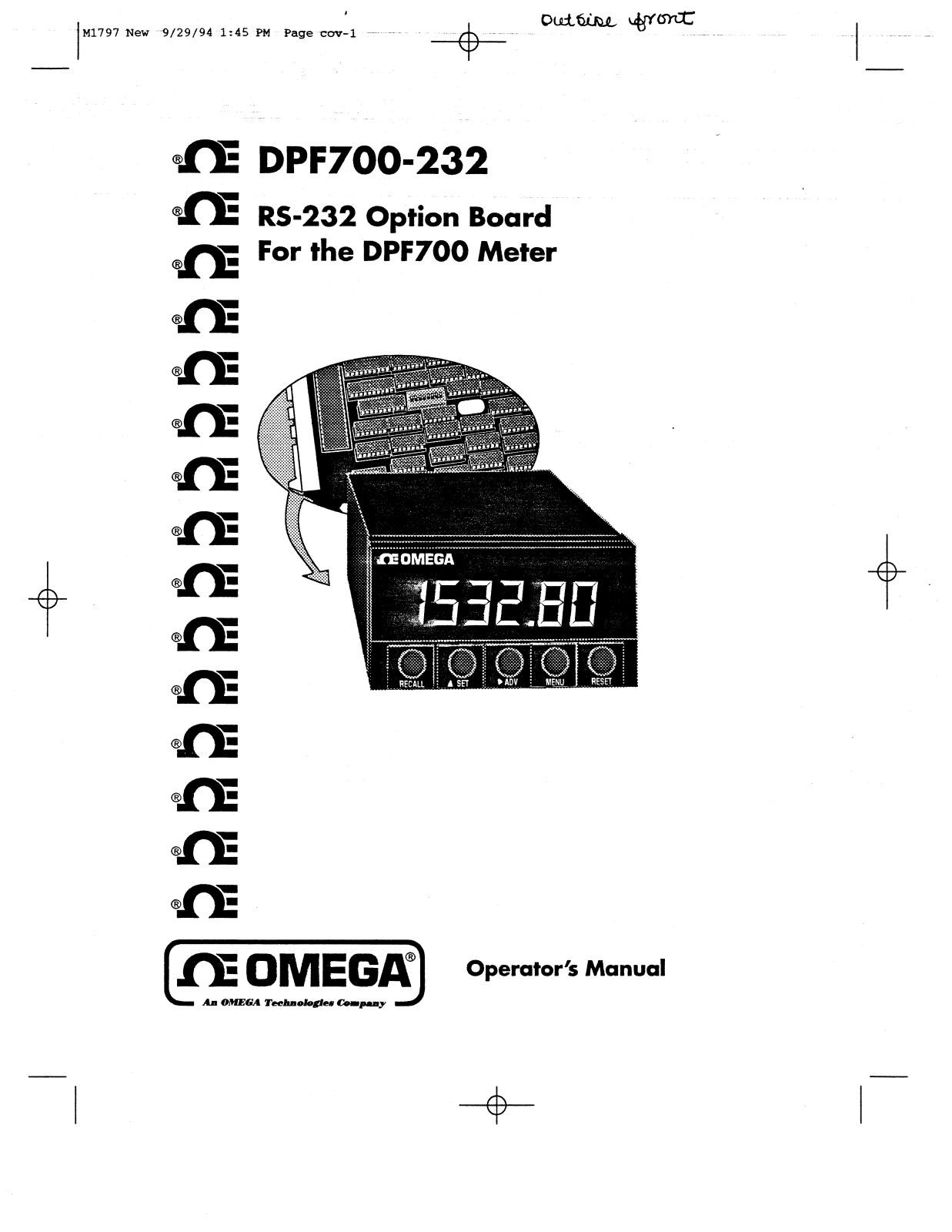 Omega Products DPF700-232 Installation  Manual