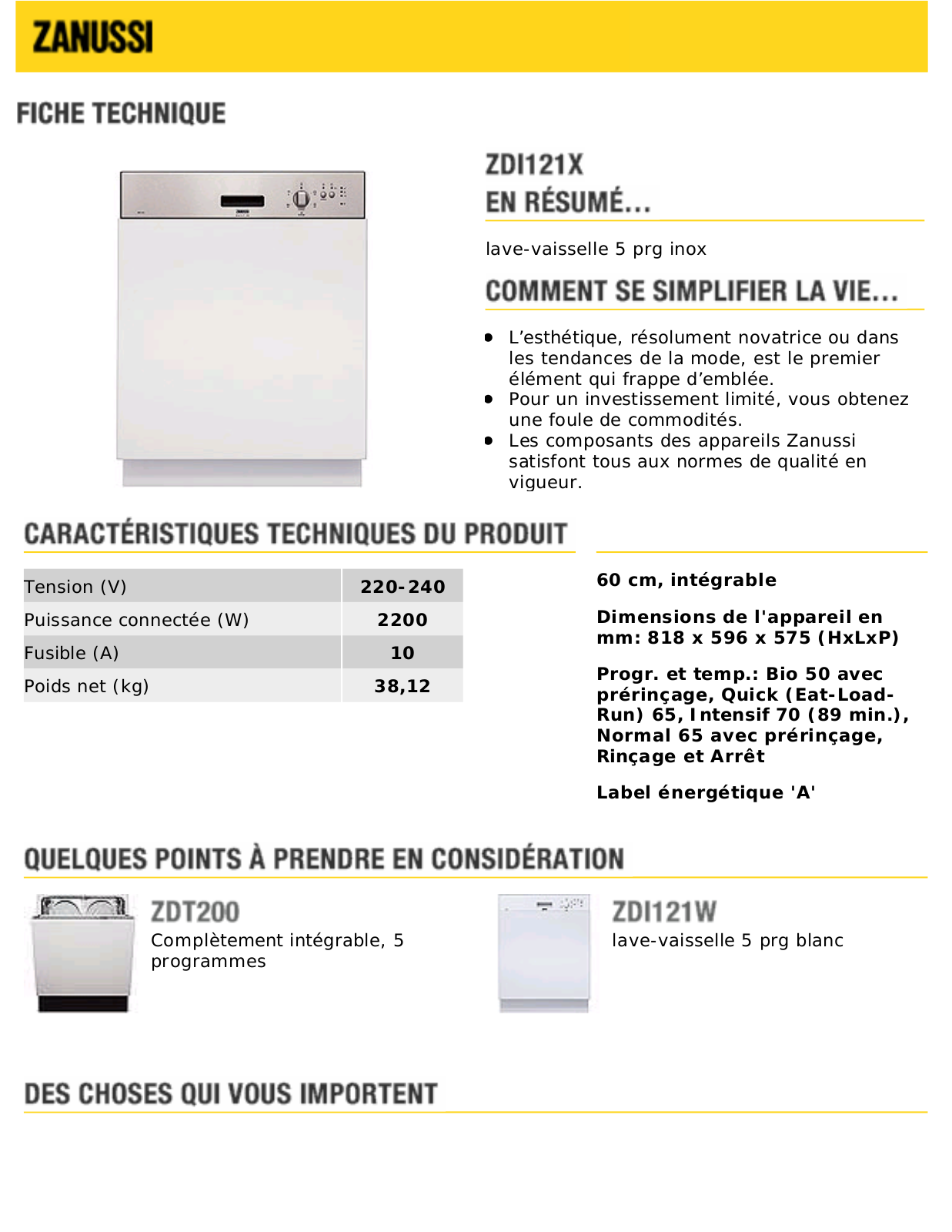 Zanussi ZDI121X BROCHURE