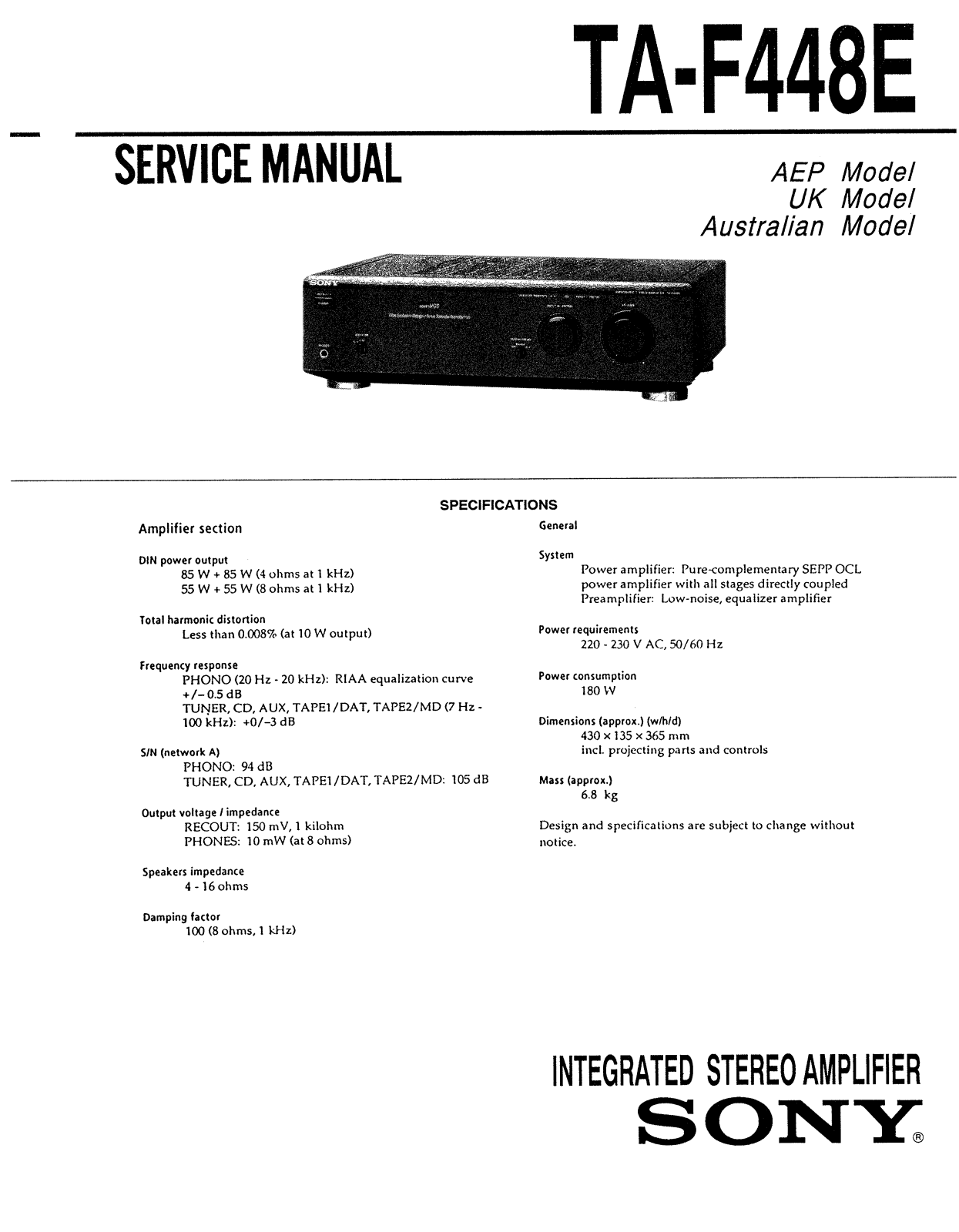 Sony TAF-448-E Service manual