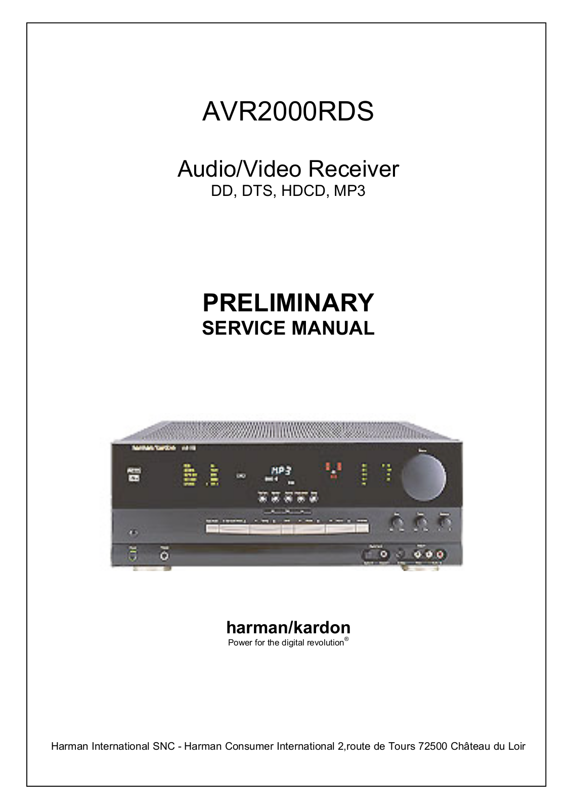Harman Kardon AVR-2000-RDS Service manual