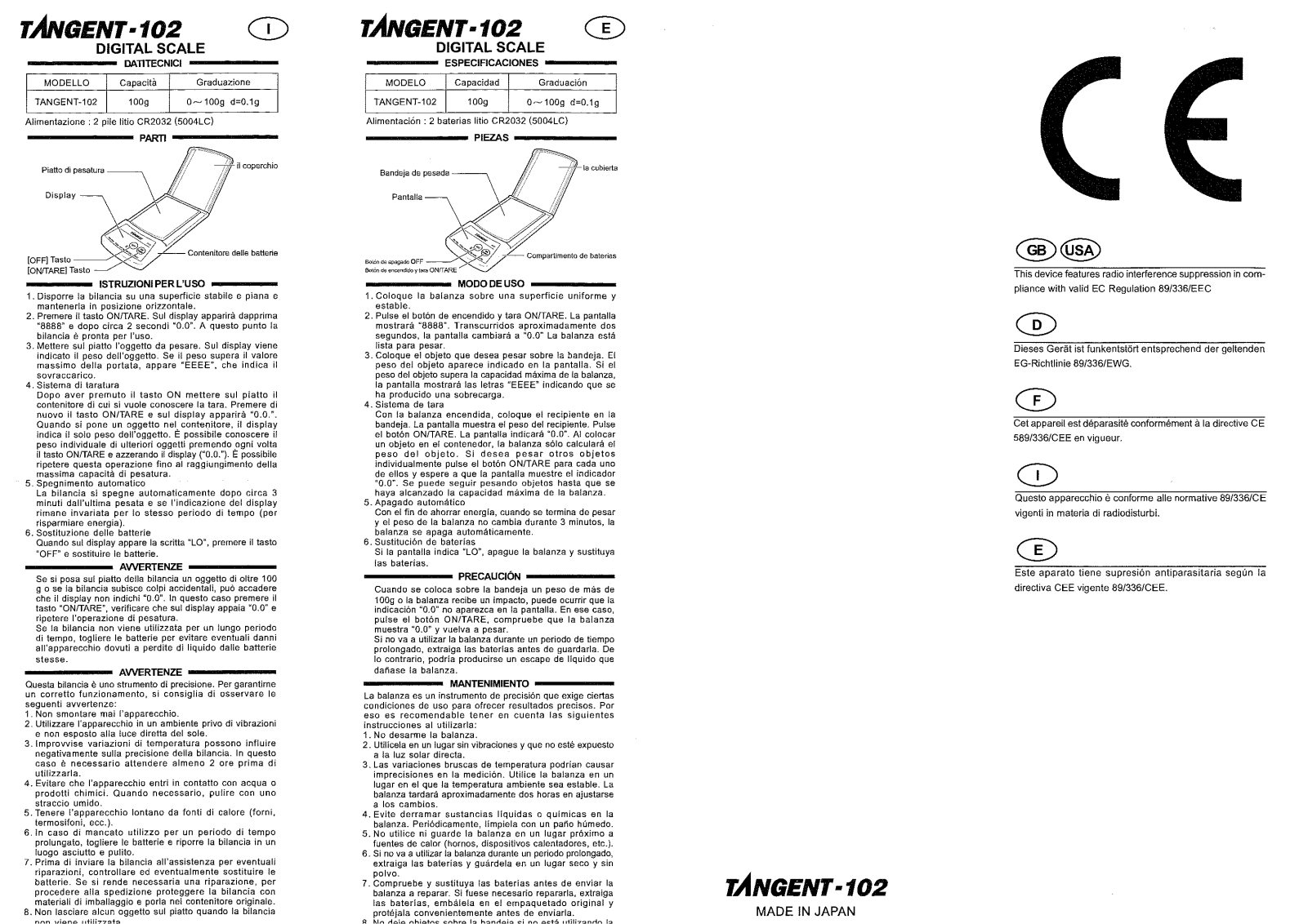 Tanita Tanget-102 User Manual